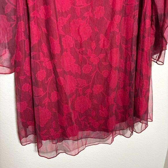 Sese Code Blouse Women's 2XL Red Lined Split Sleeve Floral Casual Shirt Top - Picture 4 of 9